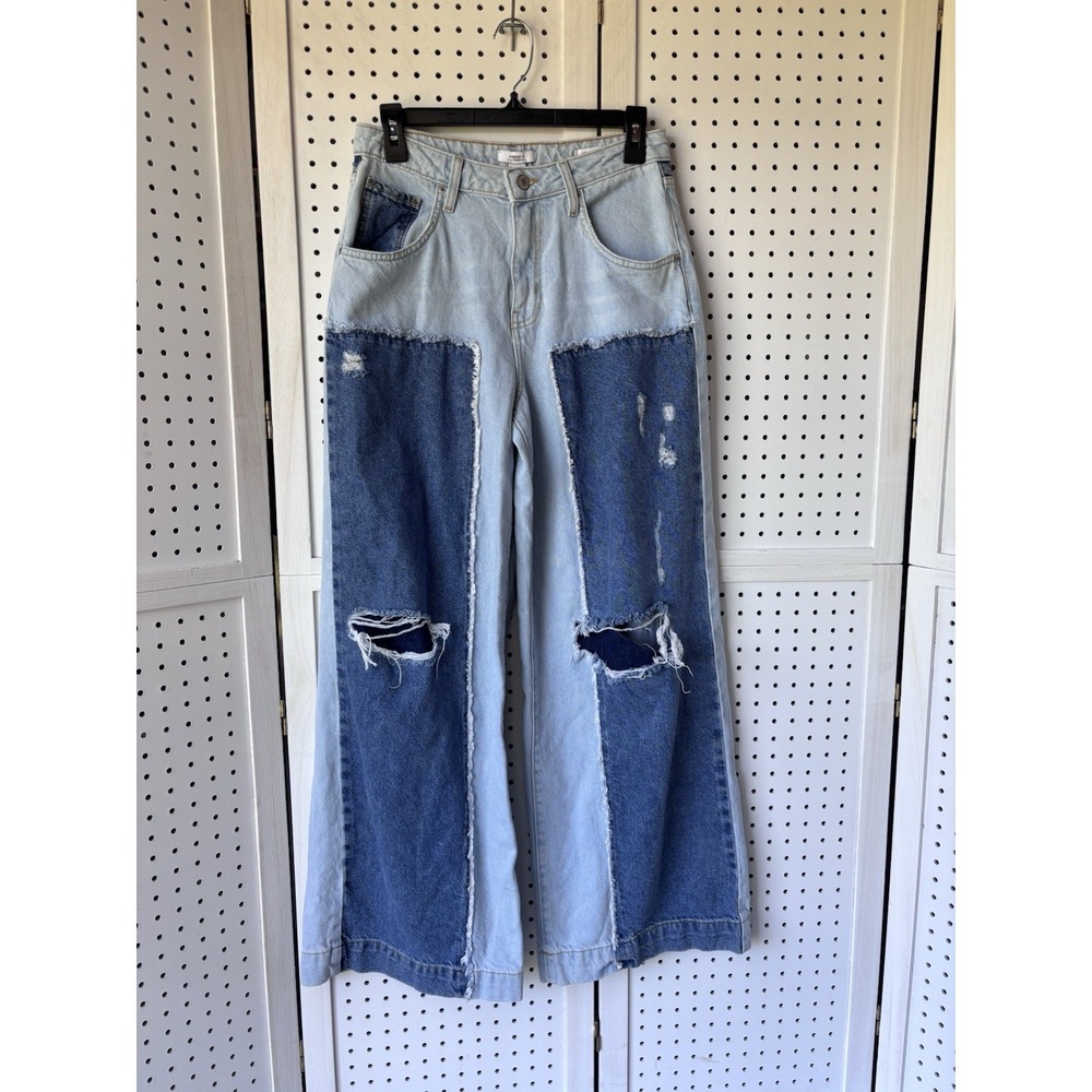 Forever 21 Premium Two Tone Patchwork Wide Leg Distress Jeans Women‎ 26